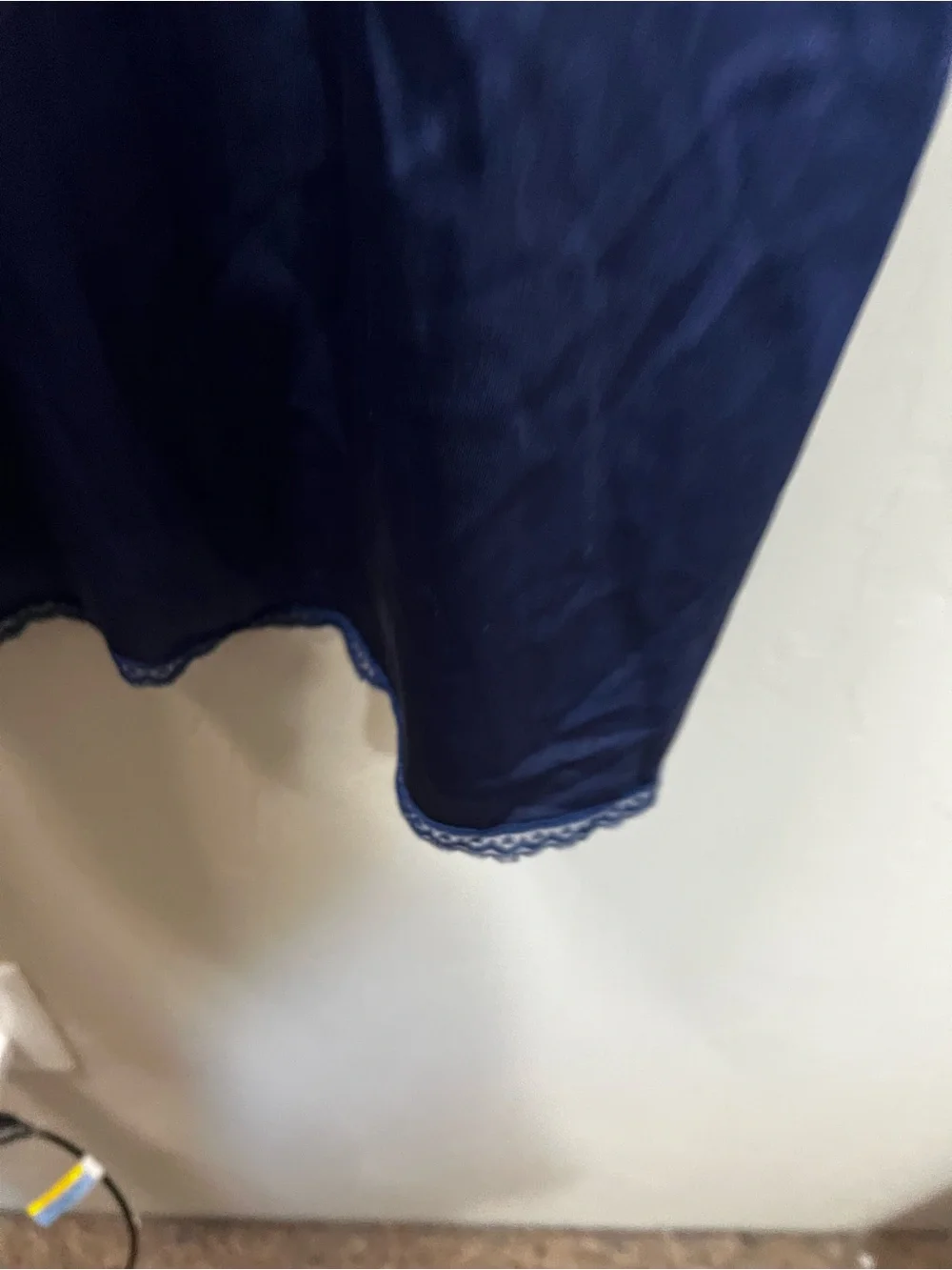 Vanity Fair Vintage 80s Navy Blue Semi Sheer Lace Trim Midi Slip Dress